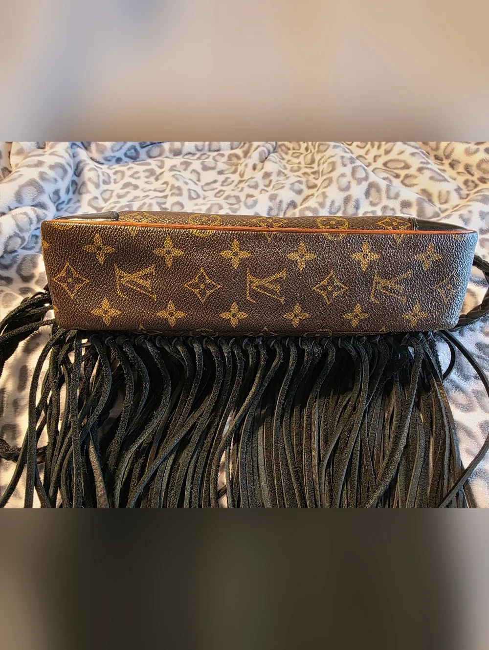 Vintage Boho Bag Monogram Fringe Crossbody with Black Strap - Picture 3 of 10